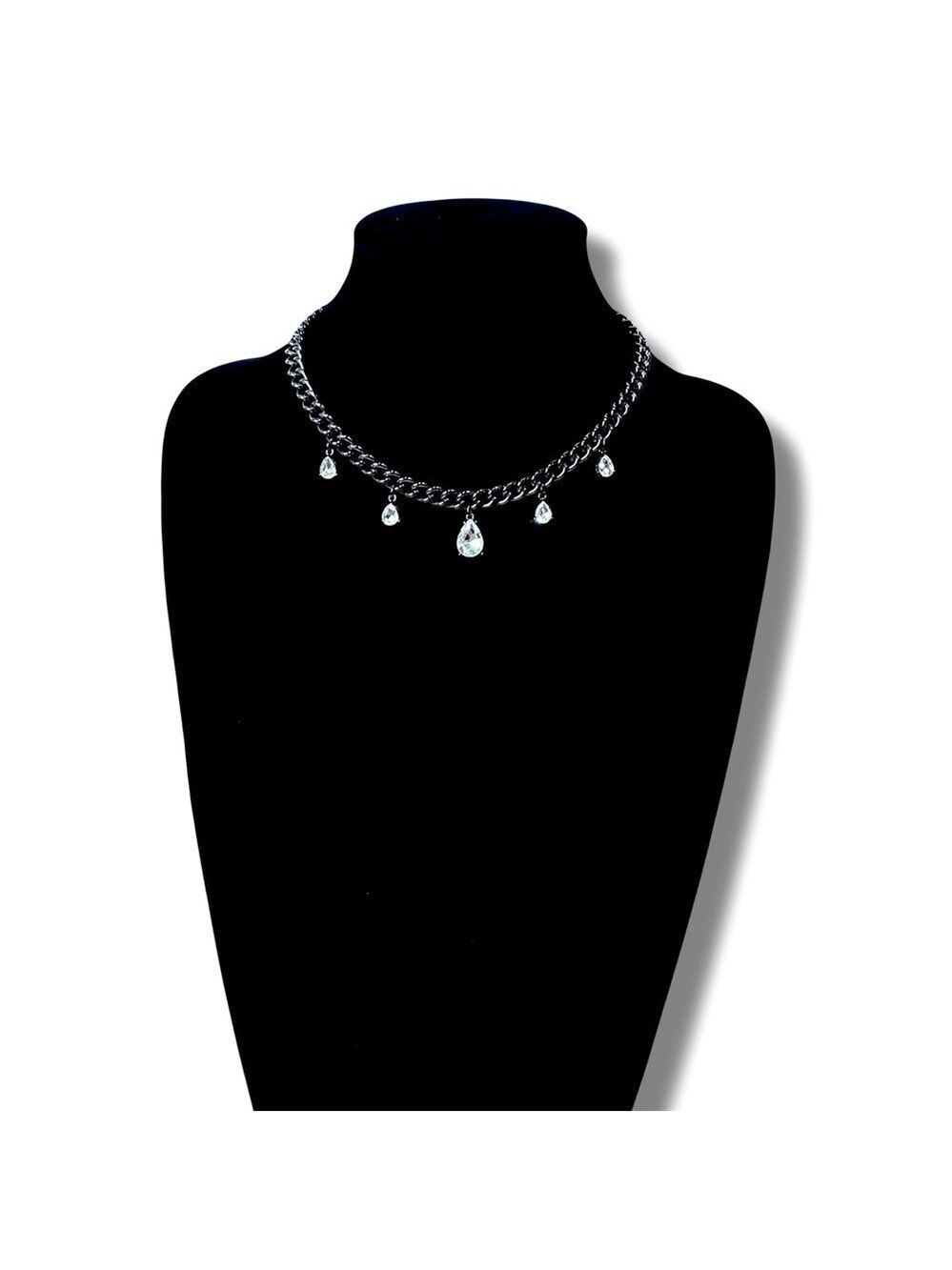 EXPRESS Gunmetal Chain Choker Necklace with Crystal Drops | NWT